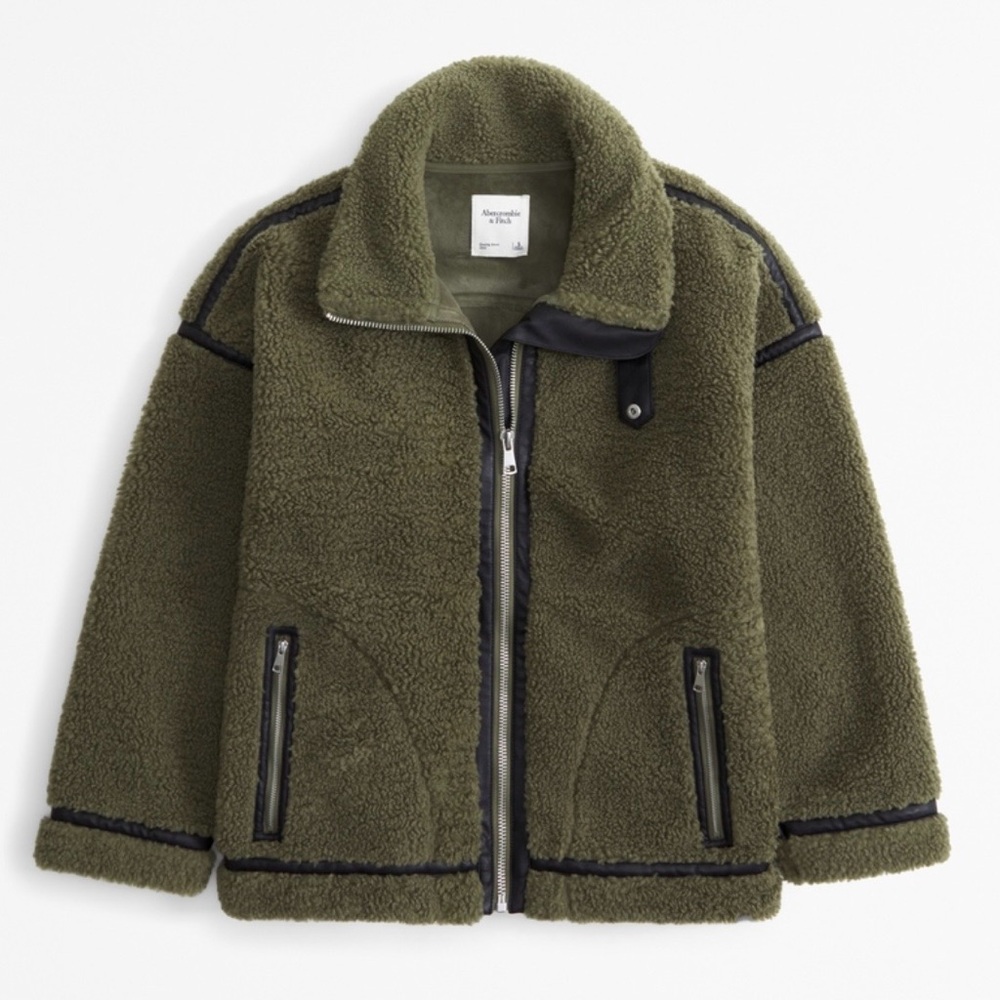 NWT Abercrombie & Fitch Sherpa Teddy Funnel Neck Jacket